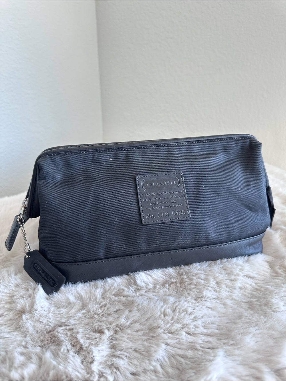 Coach Twill Travel Kit style # 5488 Black Canvas/Leather toiletries rare